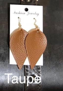 Real Leather Pinch Drop Earrings - Taupe