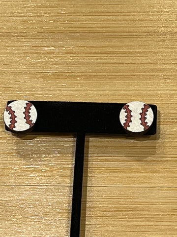 Wood Earrings - Baseball (Round)