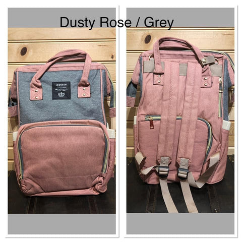 Diaper Backpack - Dusty Rose / Grey