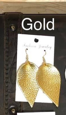 Real Leather Pinch Drop Earrings - Gold