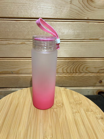 17 oz Straight Gradient Sublimation frosted Glass Water Bottle - Pink
