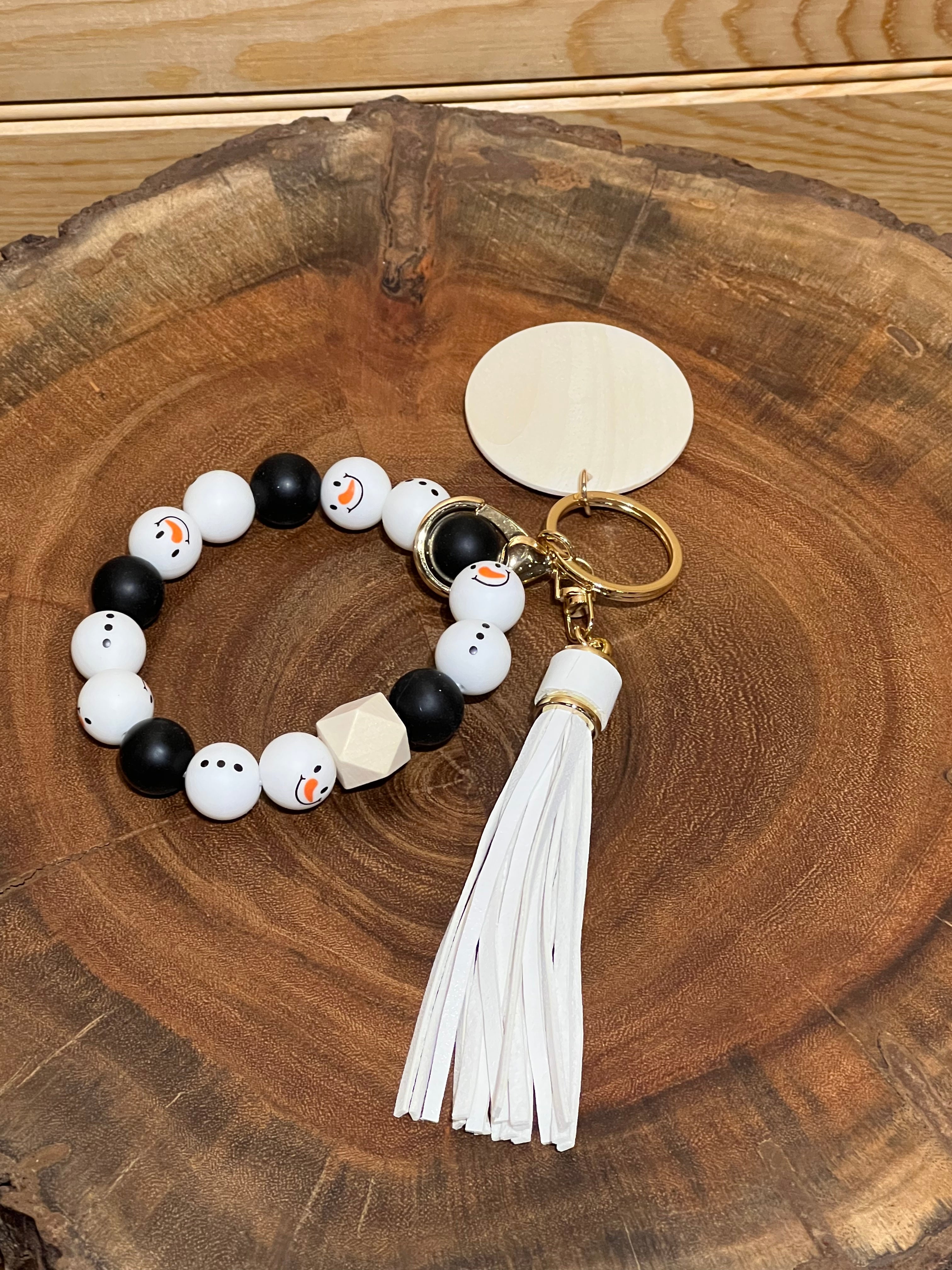 Snowman Silicone Bead Bracelet Keyring