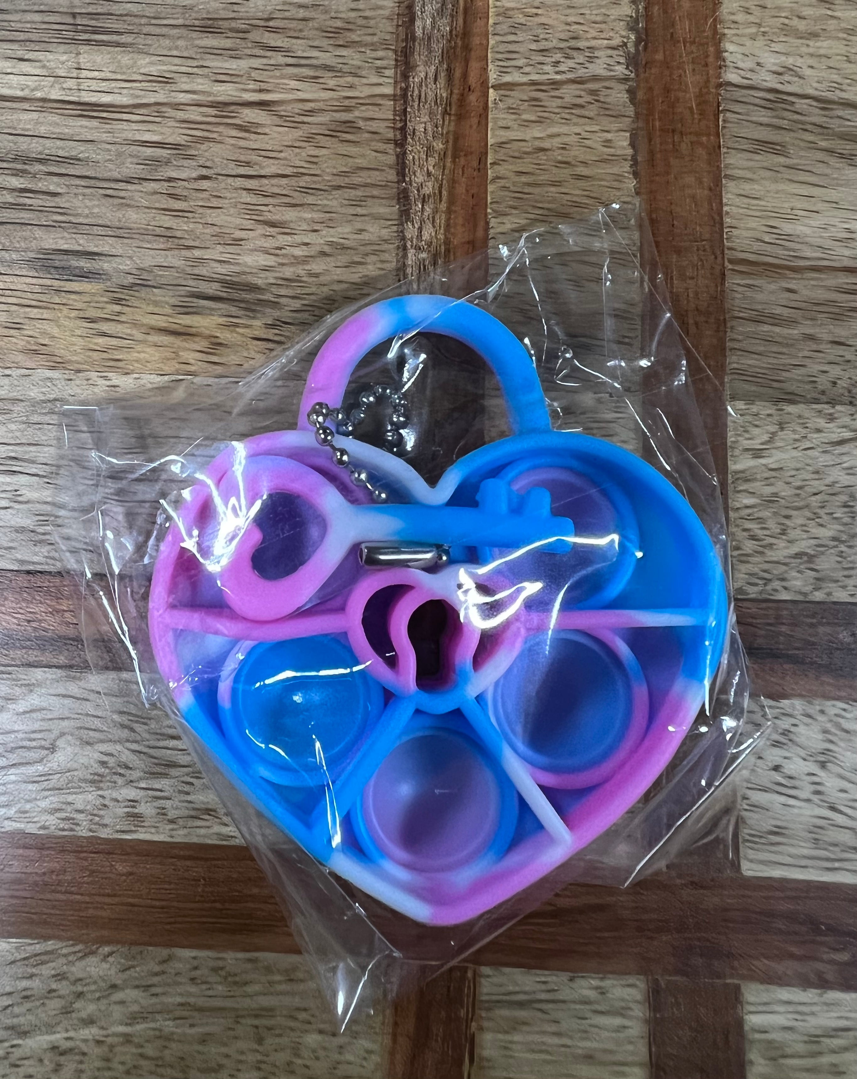 Pop Toy Keyring - Pink / Blue Tye Dye Heart with Key