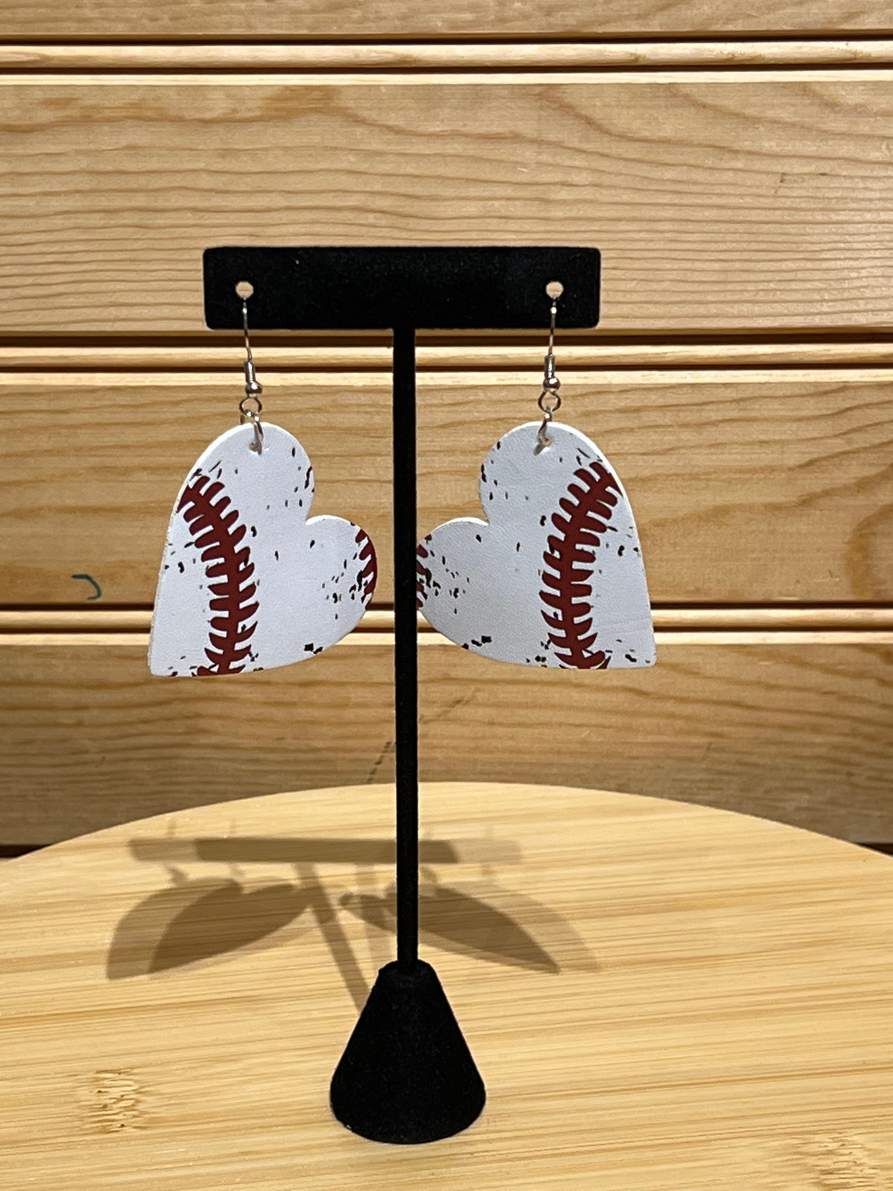 Vegan Leather Earring - Heart Baseball