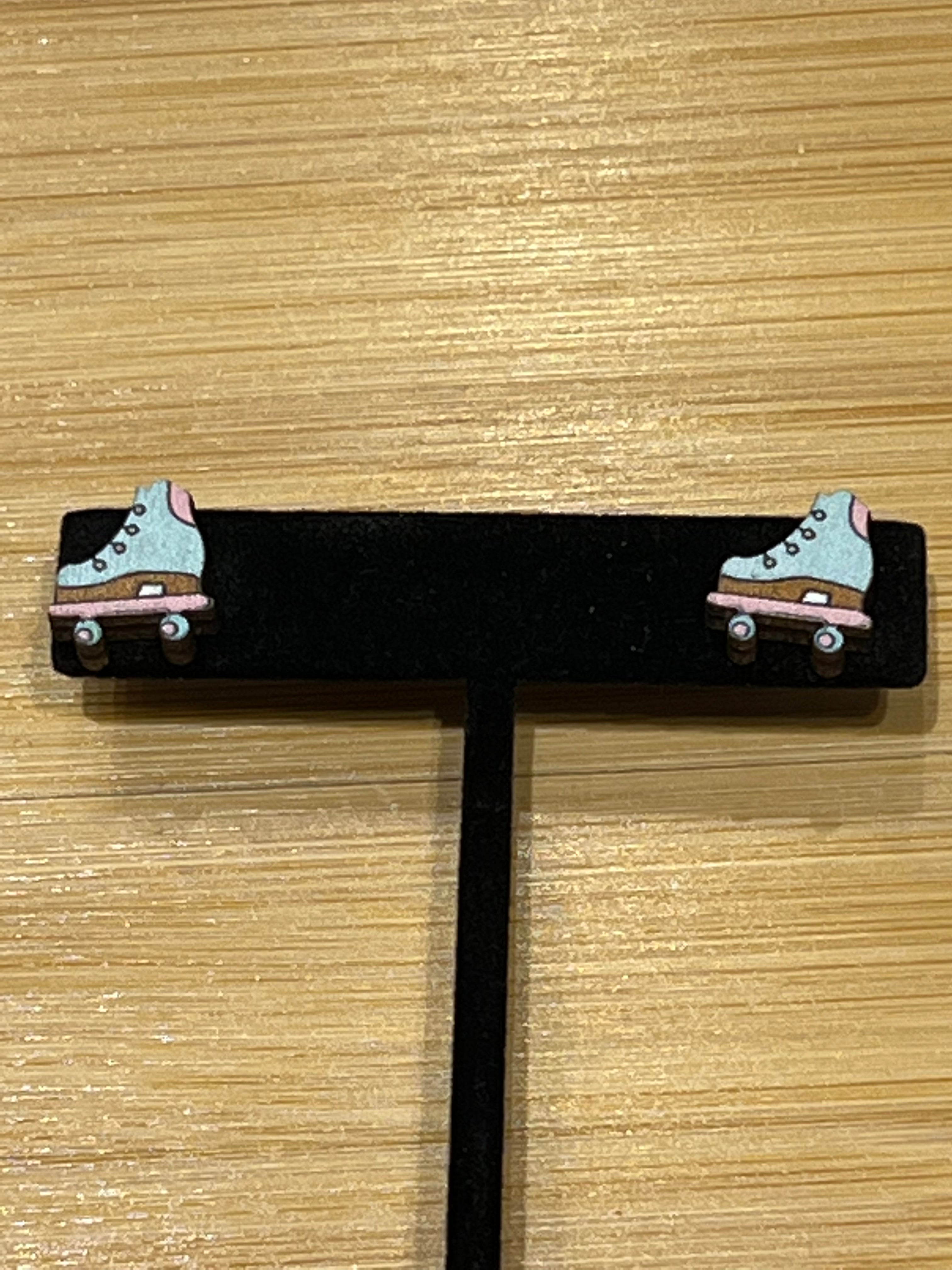 Wood Earrings - Roller Skating