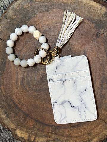 Silicone Bangle with Vegan Leather Credit Card - VBCC - Marble