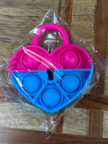 Pop Toy Keyring - Hot Pink and Blue Heart with Key