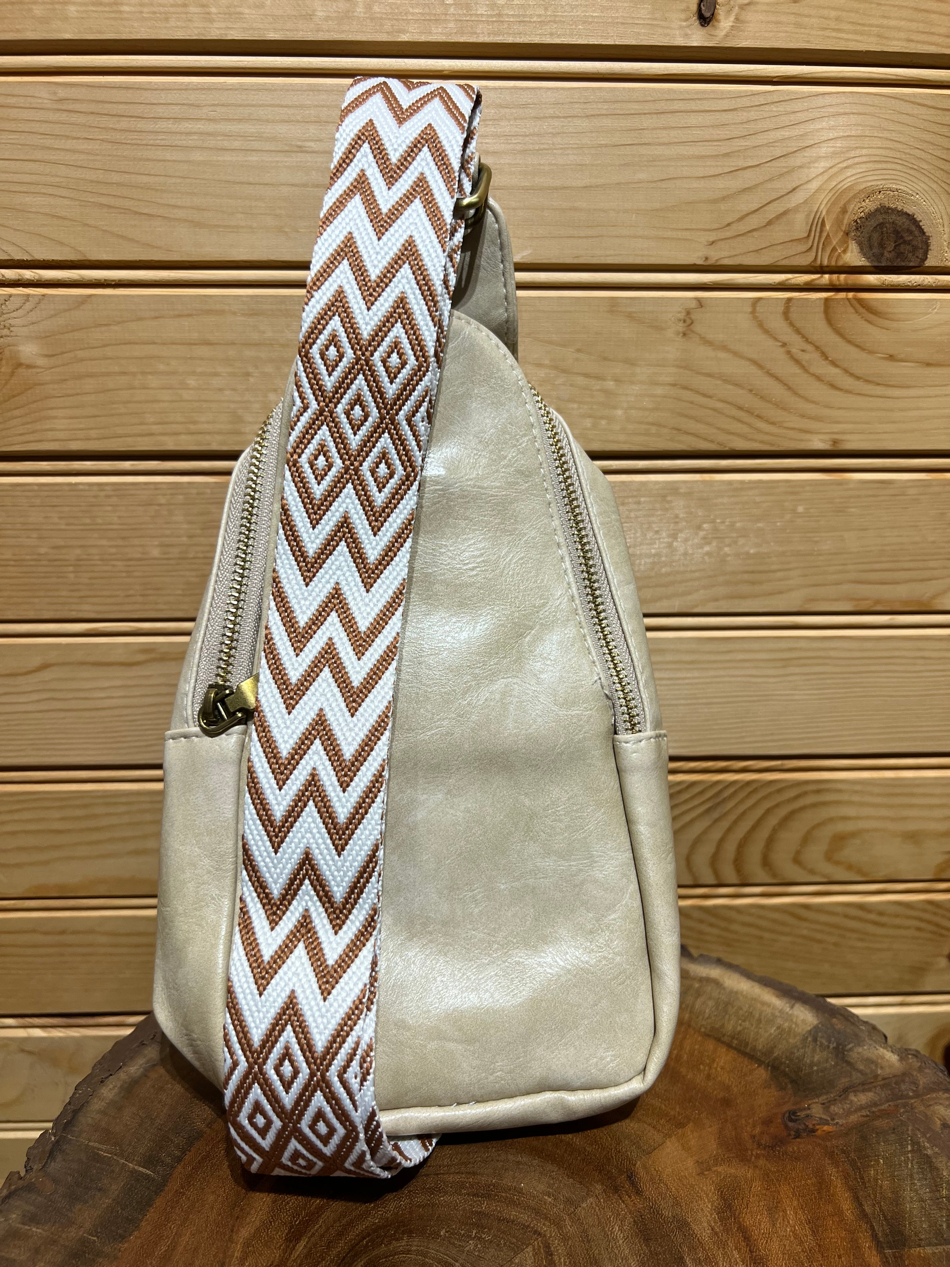 Vegan Leather Sling Bag - Beige