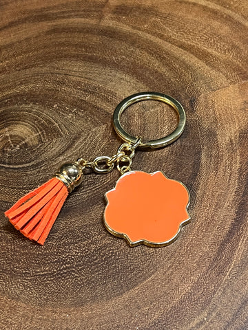Orange Enamel Disc Keyring with Orange Tassel