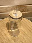 Clear Glass Can with Bamboo Lid and Plastic Straw - 16 oz