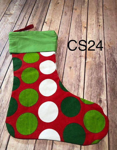 Christmas Stocking - CS24 - Green red and white circles.