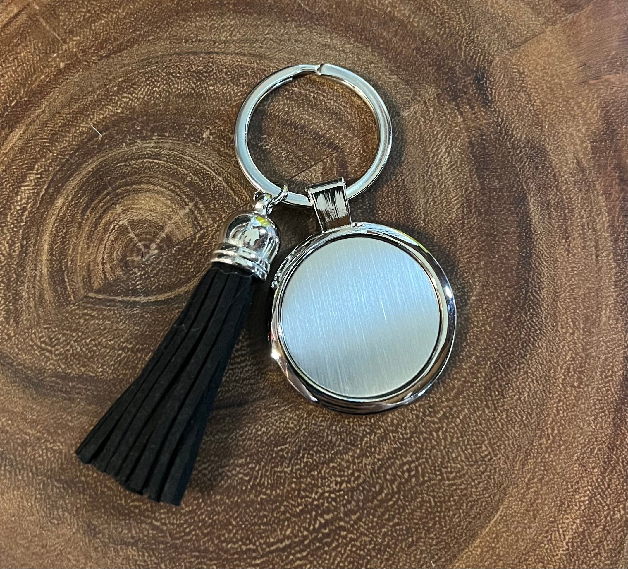 Metal Disc Keyring with Black Tassel