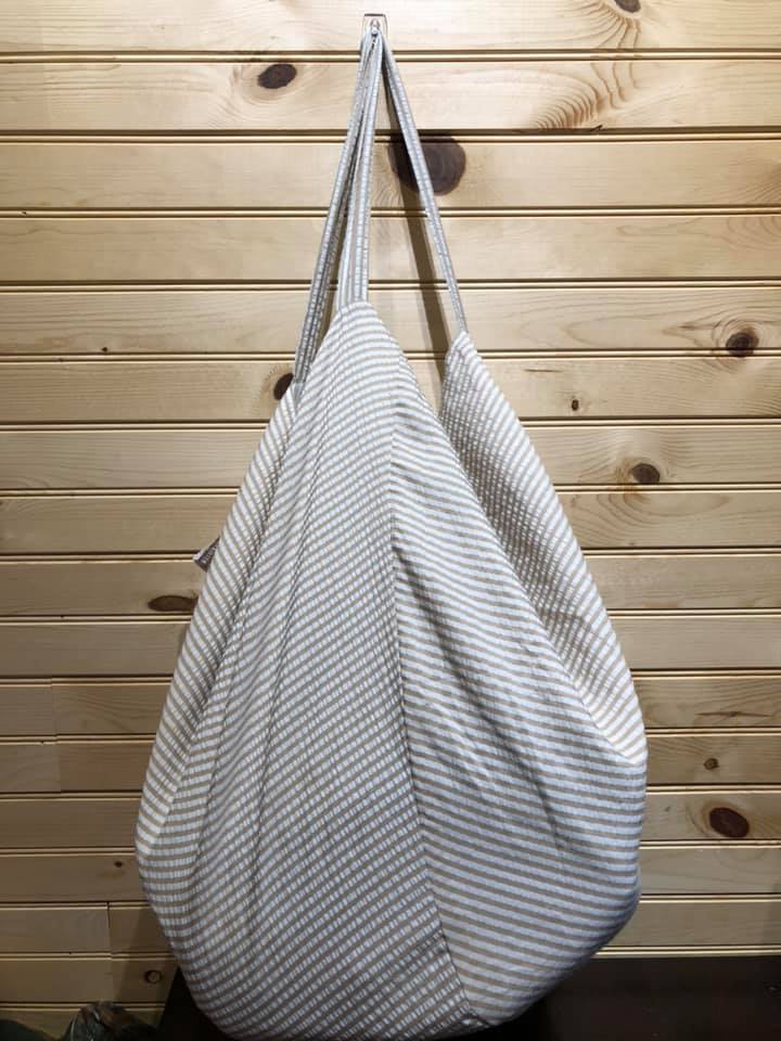 Seersucker Hobo Beach Bag - Khaki