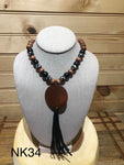 Wood and Leopard Bead with Monogram Disc and Black Tassel
