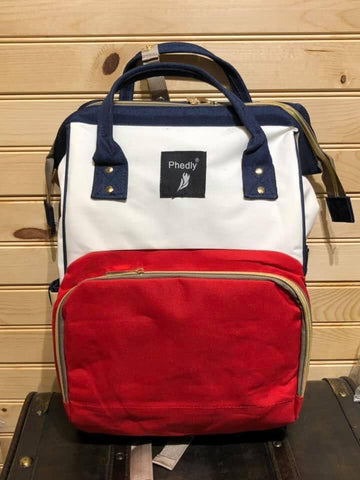 Diaper Backpack - Red / Off White / Blue
