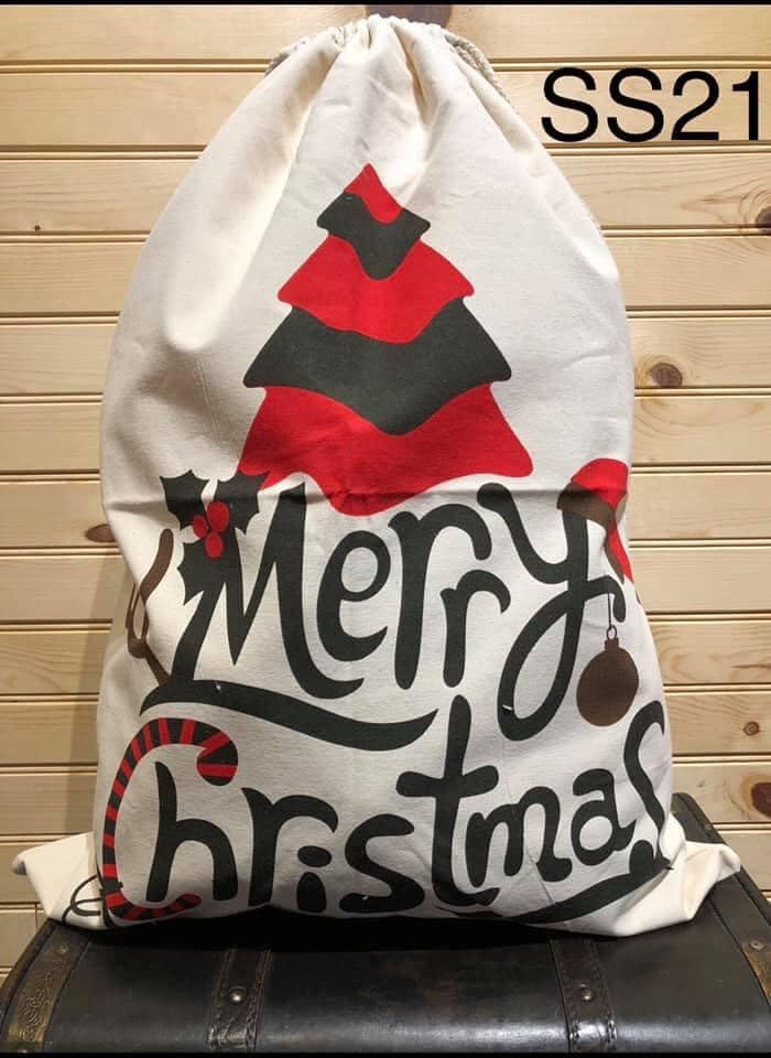 Santa Sack - Red and Black Tree "Merry Christmas"