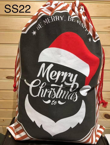 Santa Sack - Merry Christmas Santa w/ Sm Stripe Bag