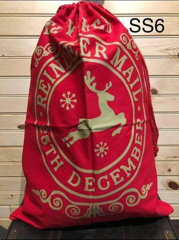 Santa Sack - SS6 - Red and Gold - Reindeer Mail