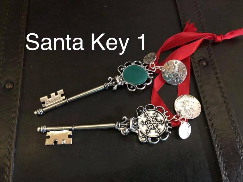 Santa Key #1 - Large antique key with Teal Monogram Circle