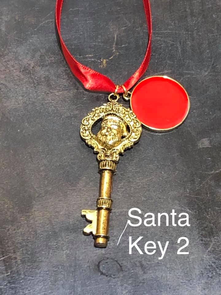 Santa Key #2 - Antique Gold with Red Monogram Circle