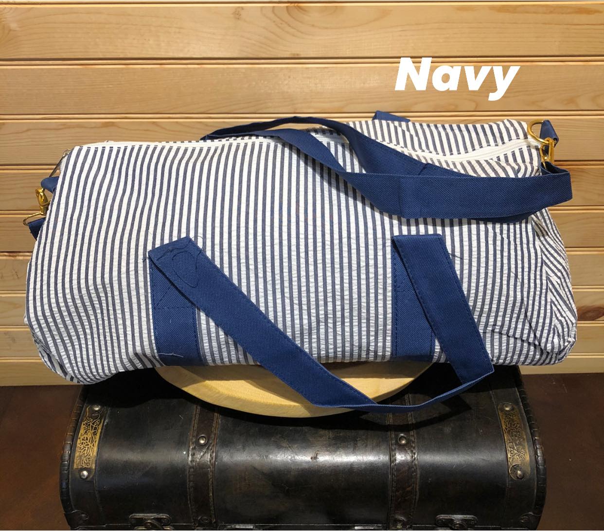 Seersucker Duffle Bag - Navy - Missing Should Strap