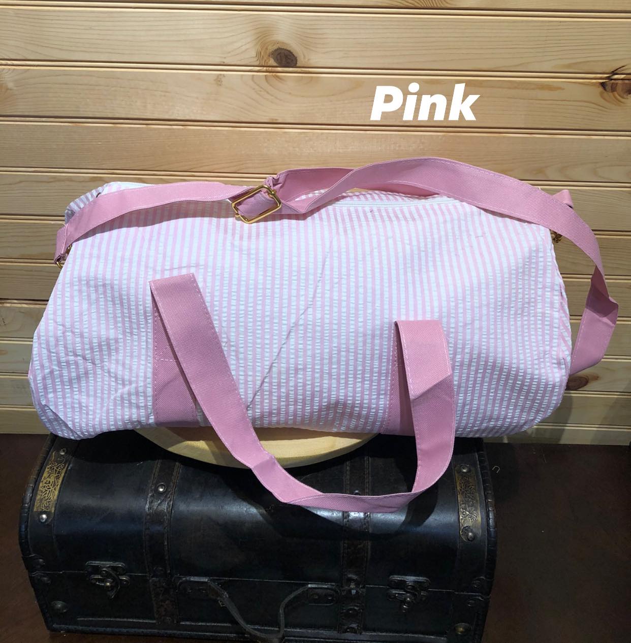 Seersucker Duffle Bag - Pink - Missing Shoulder Strap