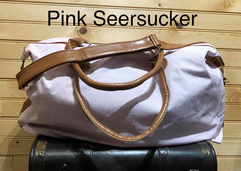 Seersucker Pink Overnight / Weekender Bag with Strap
