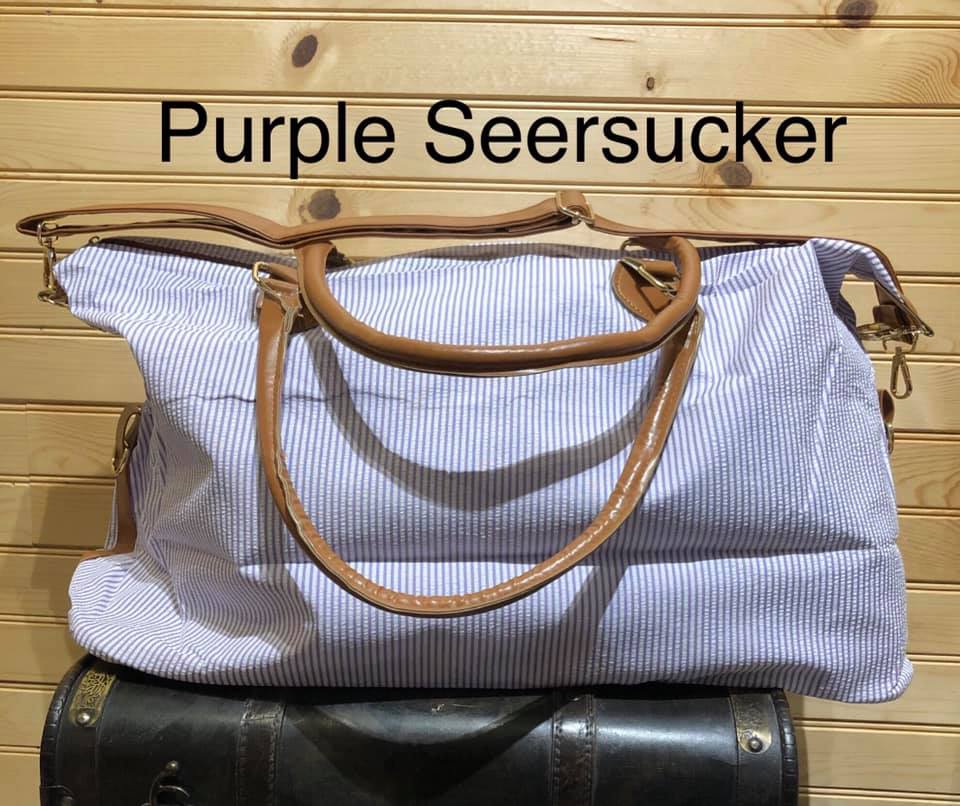 Seersucker Purple Overnight / Weekender Bag with Strap