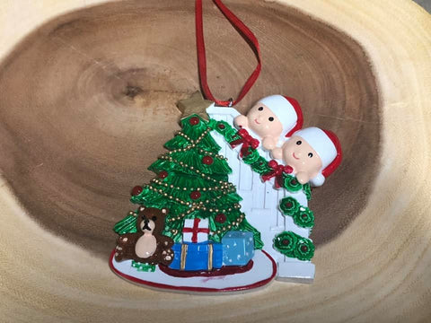 Resin Christmas Tree Ornaments. Family of 2
