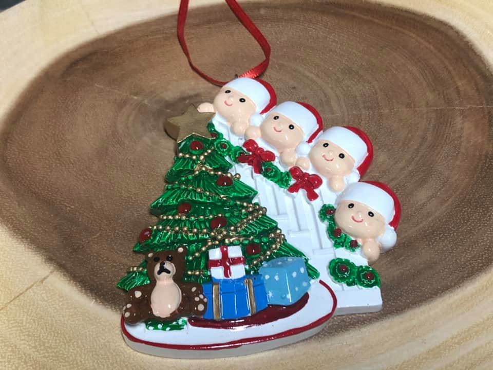 Resin Christmas Tree Ornaments.  Family of 4