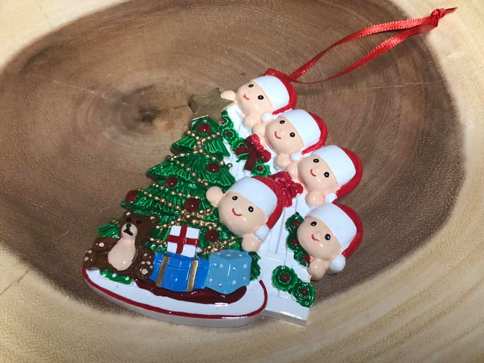 Resin Christmas Tree Ornaments.  Family of 5