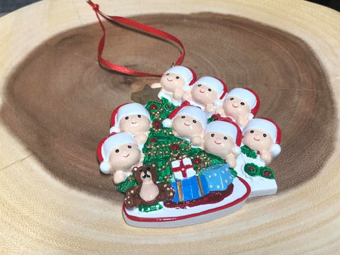 Resin Christmas Tree Ornaments.  Family of 8