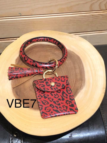 Vegan Leather Bangle with envelope pouch - Red Leopard