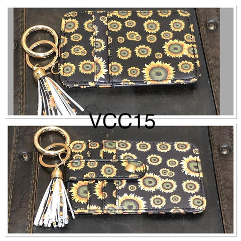 Vegan Leather Credit Card keyring - VCC15 - Sunflower (Black)