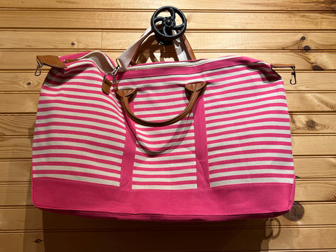 Pink Stripe Overnight / Weekender Bag with Strap
