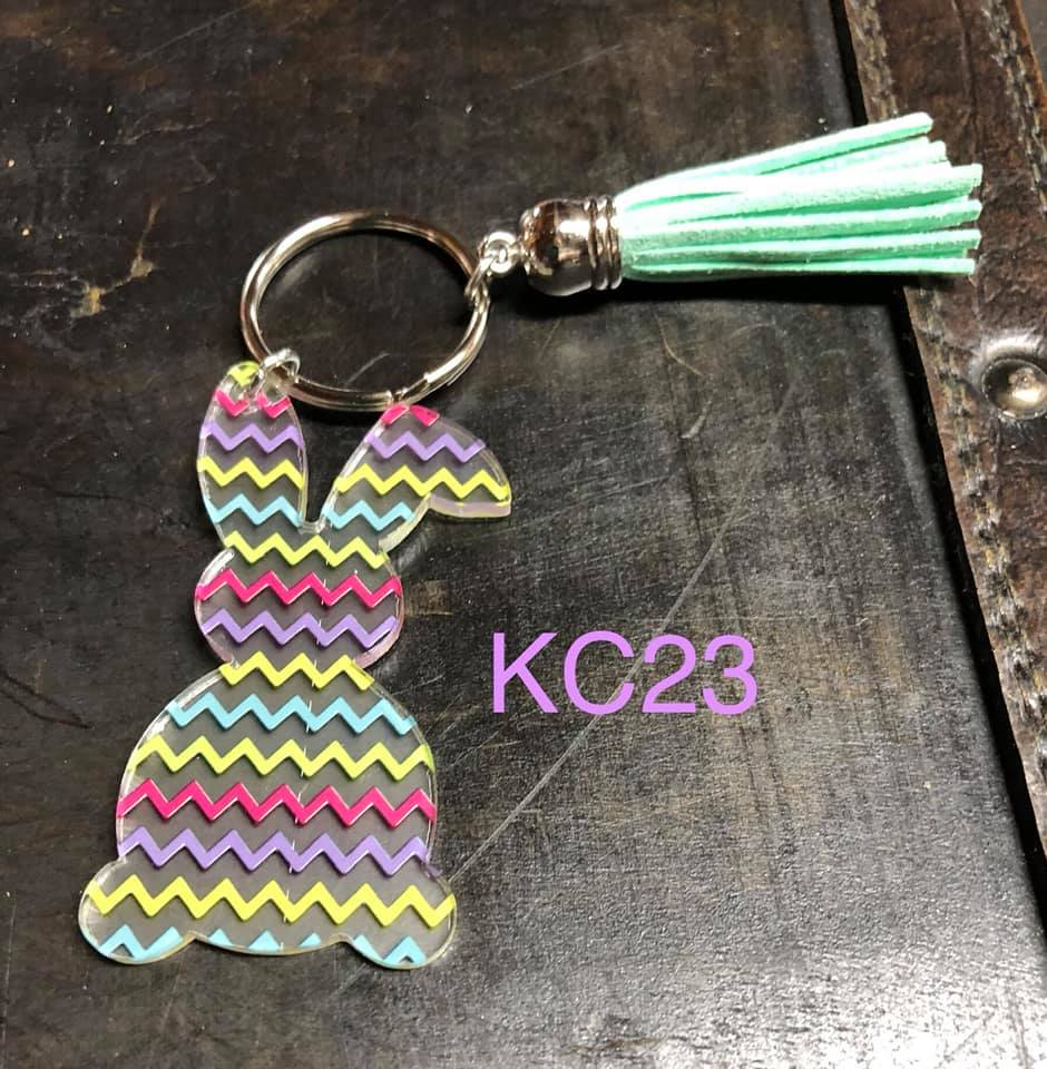 Keyring - Clear Acrylic Bunny with Chevron