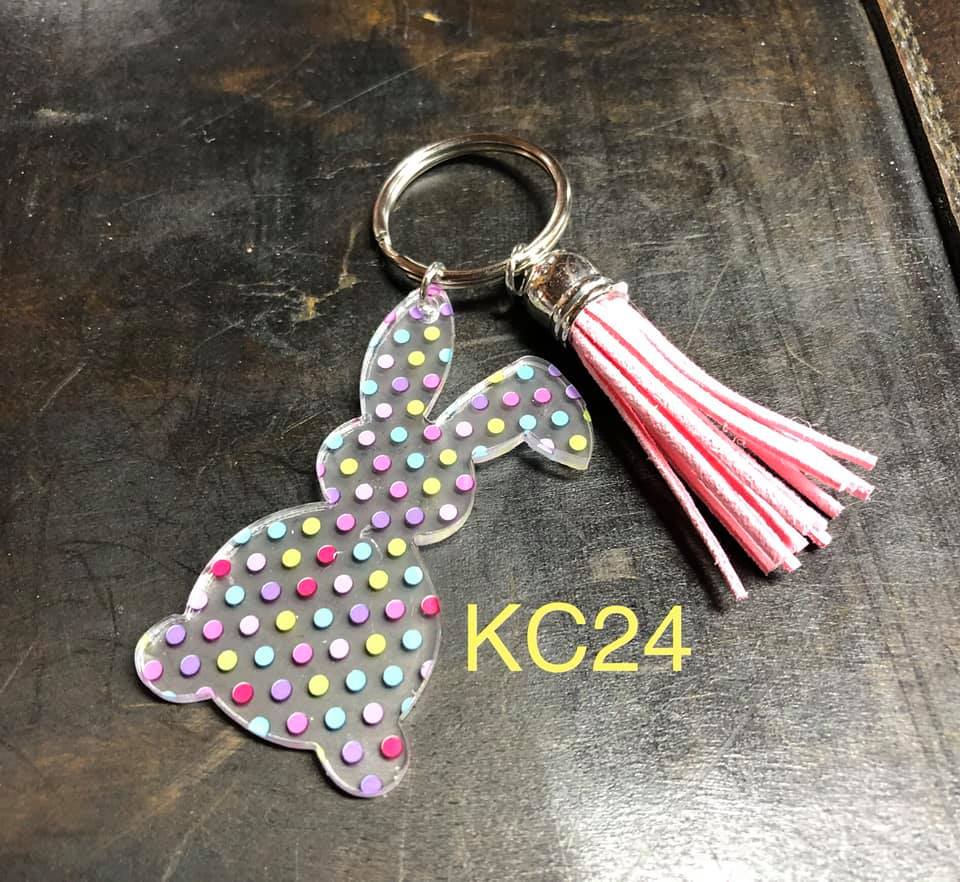 Keyring - Clear Acrylic Bunny with Polka Dots