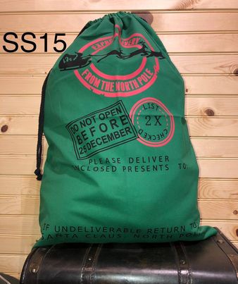 Santa Sack - SS15 - Green With Double Red Circle with Sleigh Through